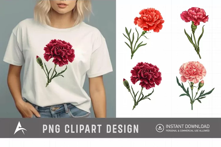 Watercolor Carnation Flower Clipart