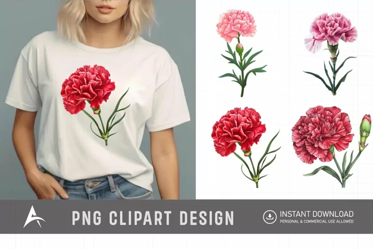 Watercolor Carnation Flower Clipart
