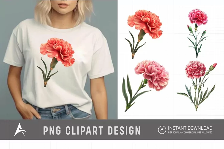 Watercolor Carnation Flower Clipart