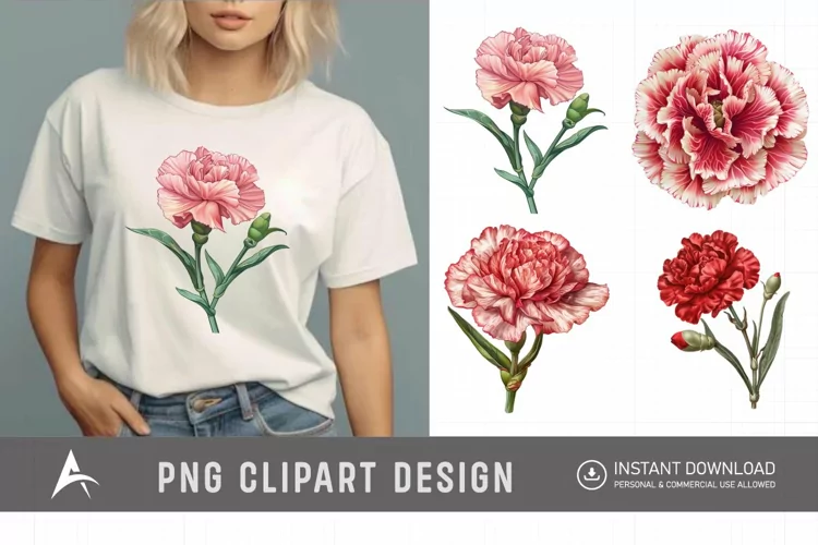 Watercolor Carnation Flower Clipart