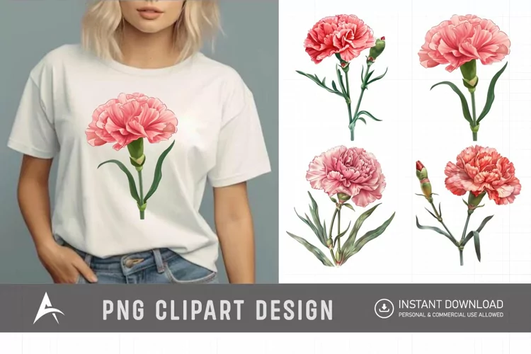 Watercolor Carnation Flower Clipart