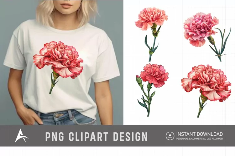 Watercolor Carnation Flower Clipart