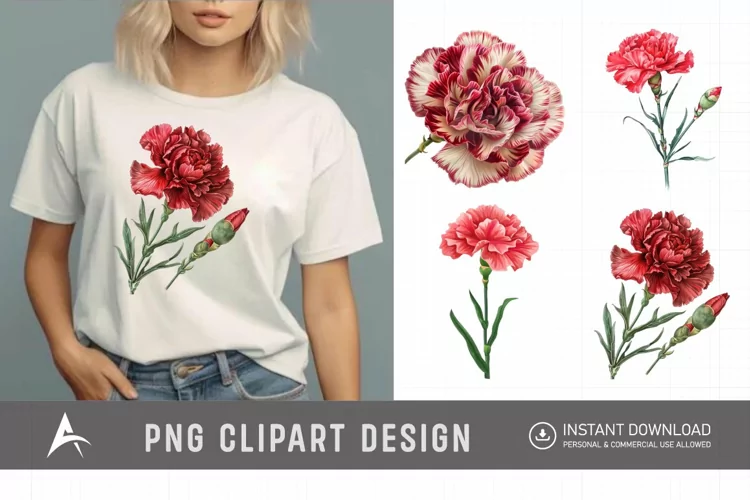 Watercolor Carnation Flower Clipart