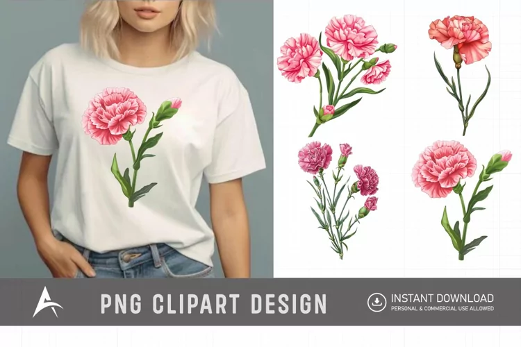 Watercolor Carnation Flower Clipart