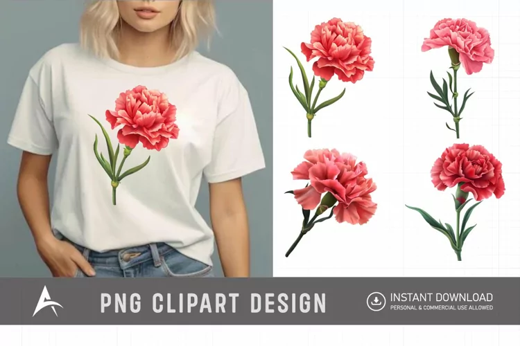 Watercolor Carnation Flower Clipart