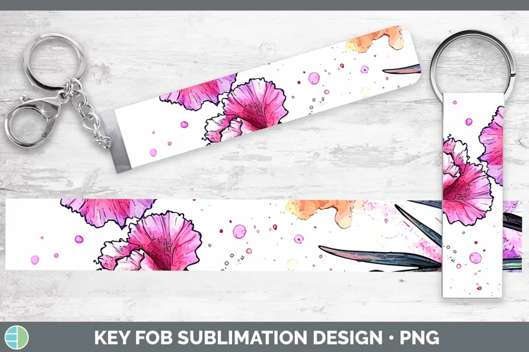 Watercolor Carnation Key Fob Sublimation Wristlet Designs