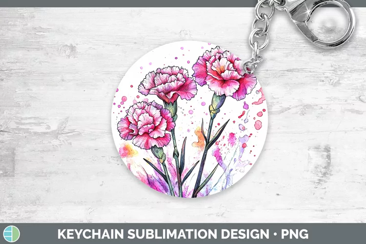 Watercolor Carnation Keychain Sublimation Keyring Designs