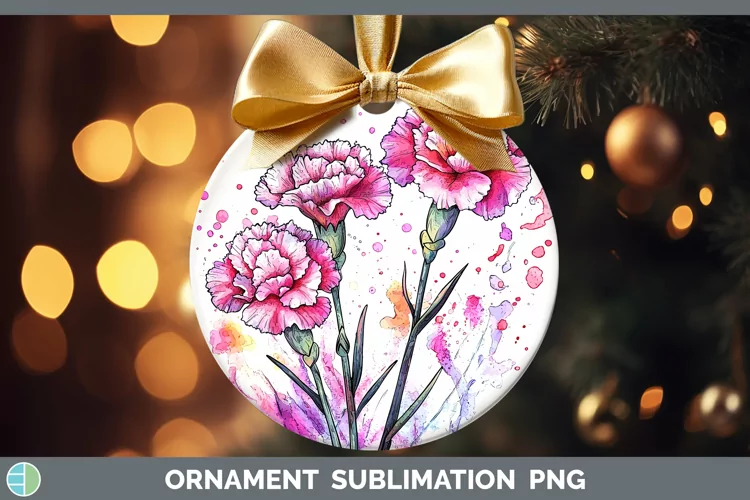 Watercolor Carnation Ornament Sublimation Bauble Designs