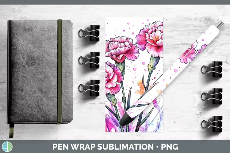 Watercolor Carnation Pen Wrap Sublimation Pen Designs