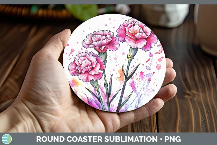 Watercolor Carnation Round Coaster Sublimation Coaster Desig
