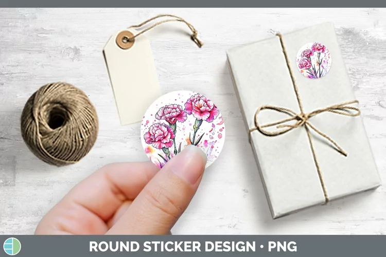Watercolor Carnation Stickers | Round Labels Designs
