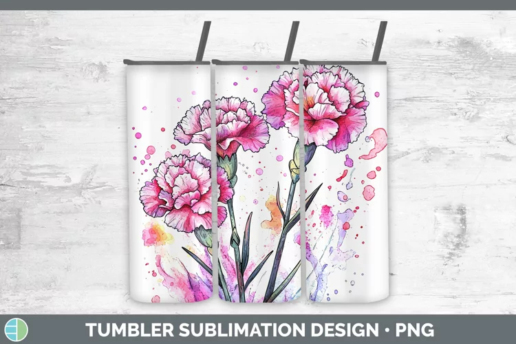 Watercolor Carnation Tumbler Sublimation 20 oz Skinny Tumble