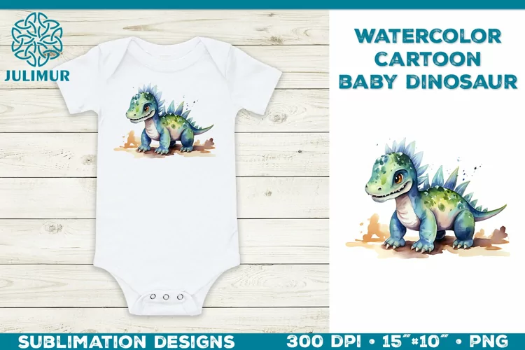 Watercolor Baby Dinosaur T-Shirt Design. Baby Dinosaur PNG