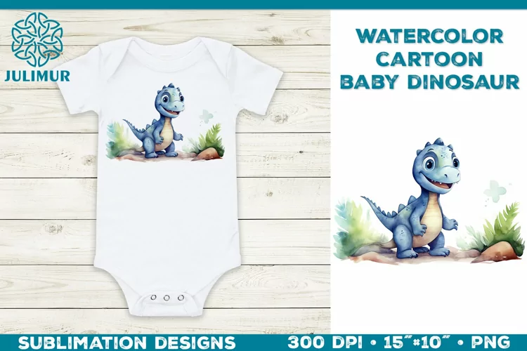 Watercolor Baby Dinosaur T-Shirt Design. Baby Dinosaur PNG
