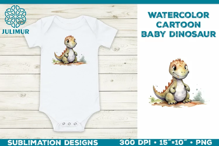 Watercolor Baby Dinosaur T-Shirt Design. Baby Dinosaur PNG