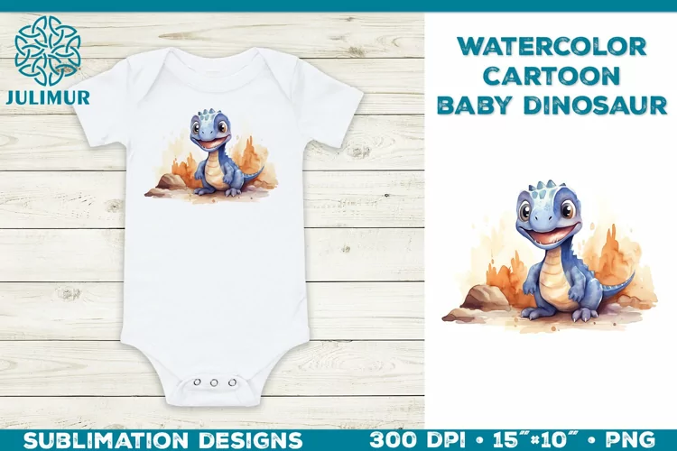 Watercolor Baby Dinosaur T-Shirt Design. Baby Dinosaur PNG