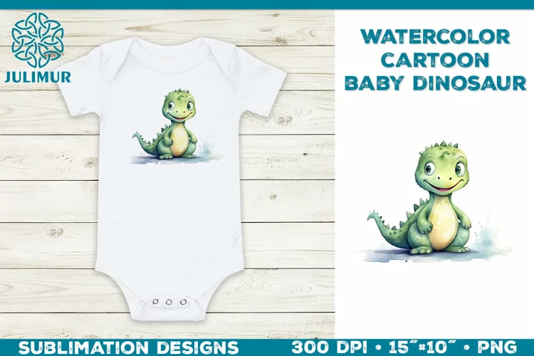 Watercolor Baby Dinosaur T-Shirt Design. Baby Dinosaur PNG