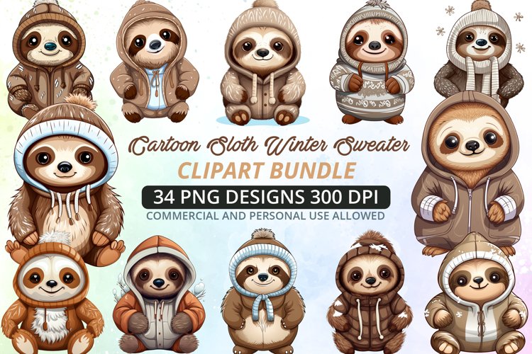 Winter Sloth Sublimation Clipart Bundle