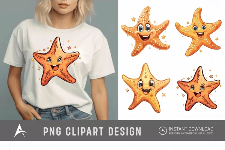 Watercolor cute cartoon Starfish smiling Clipart