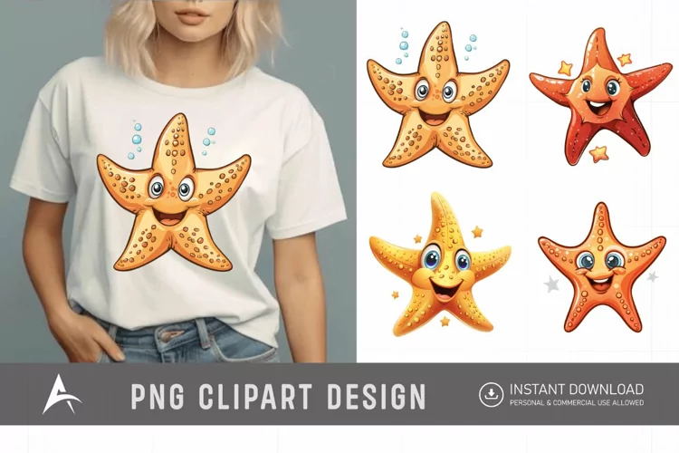 Watercolor cute cartoon Starfish smiling Clipart