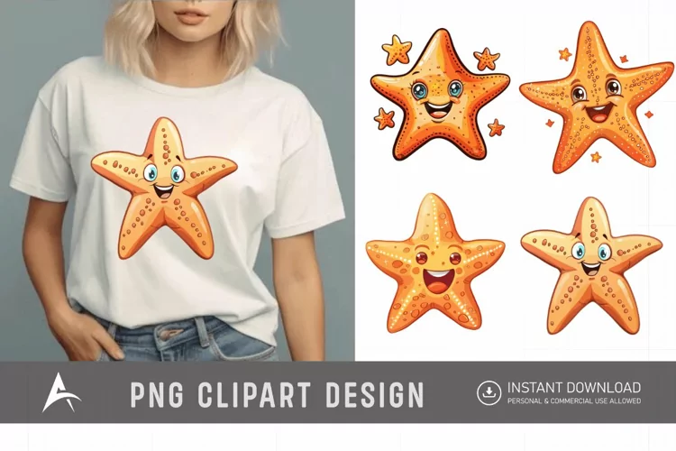 Watercolor cute cartoon Starfish smiling Clipart