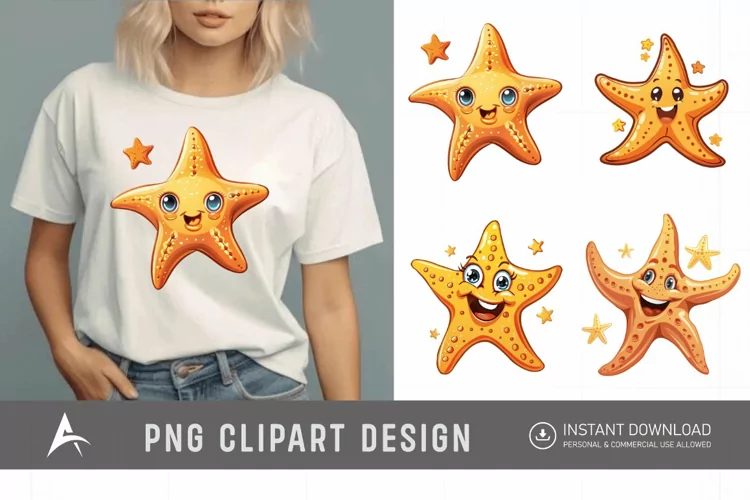 Watercolor cute cartoon Starfish smiling Clipart