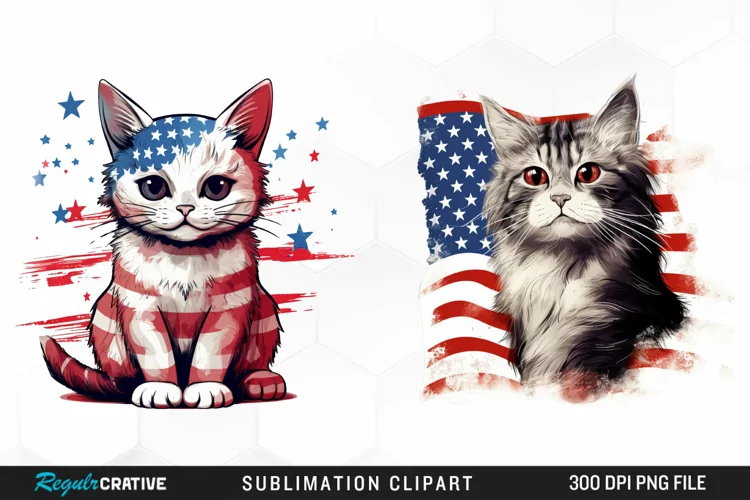 Watercolor Patriotic Cat Illustration PNG Clipart