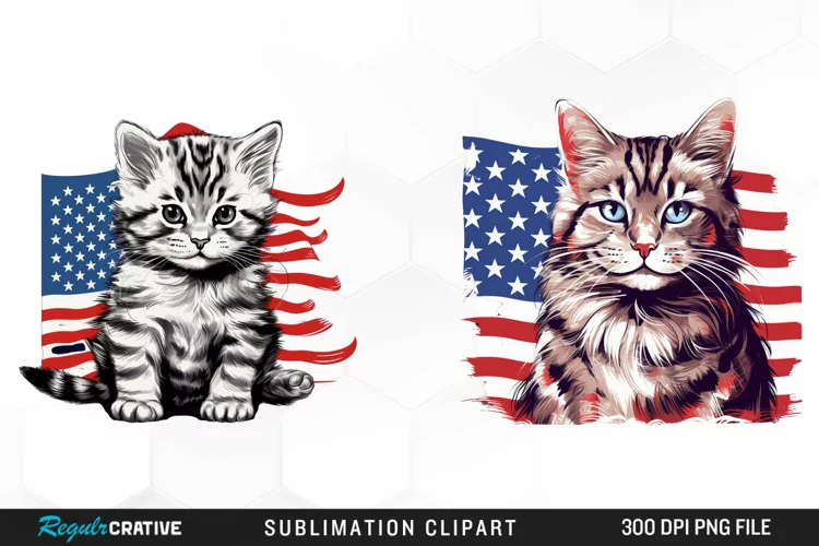 Watercolor Patriotic Cat Illustration PNG Clipart