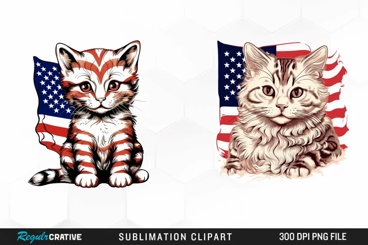 Watercolor Patriotic Cat Illustration PNG Clipart