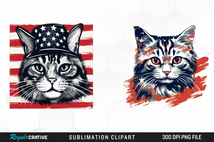 Watercolor Patriotic Cat Illustration PNG Clipart