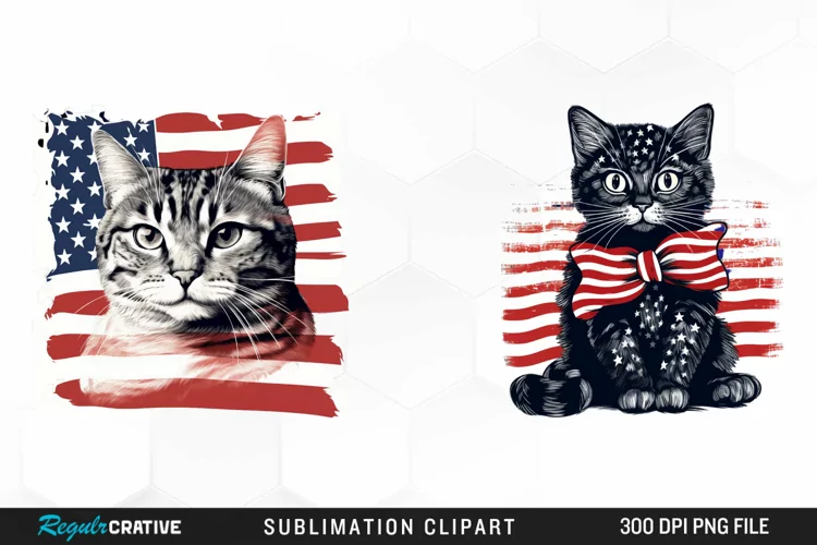 Watercolor Patriotic Cat Illustration PNG Clipart