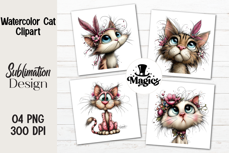 Watercolor Cat Clipart, Easter Sublimation PNG