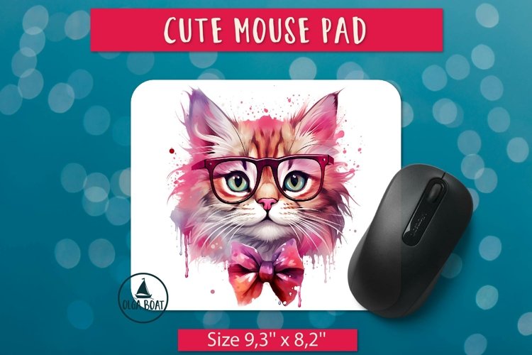 Watercolor cat with glasses | Mouse pad sublimation design