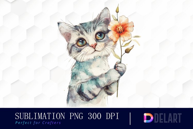 Cat Holding Flower Graphics Clipart example image 1