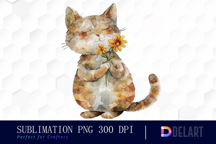 Cat Holding Flower Graphics Clipart example image 1