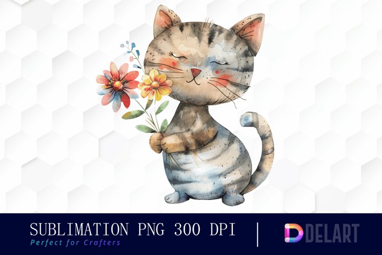 Cat Holding Flower Graphics Clipart example image 1