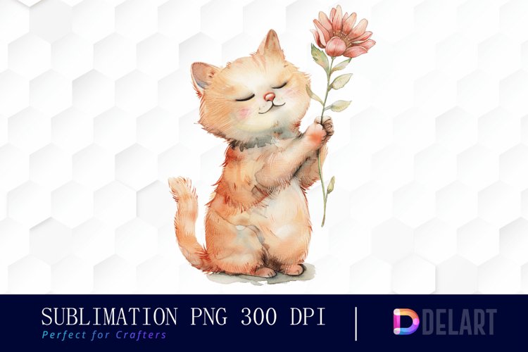 Cat Holding Flower Graphics Clipart example image 1