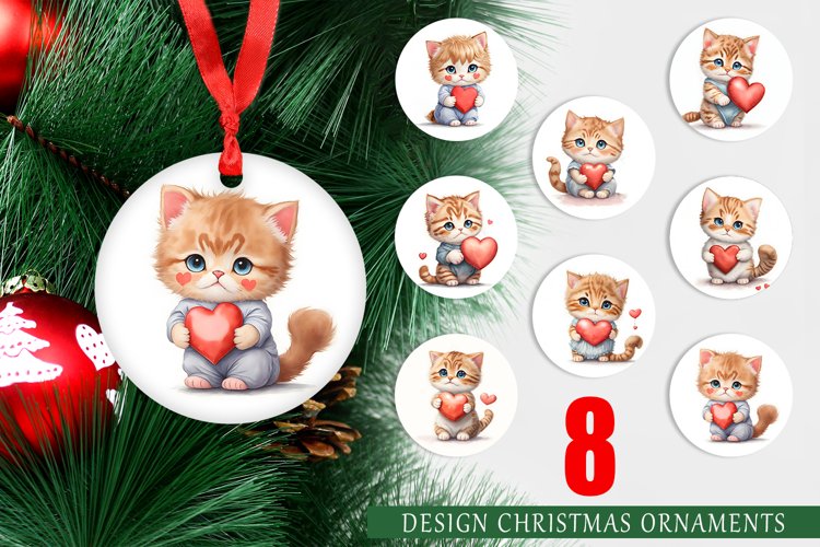 Cat Holding Heart Christmas Ornaments