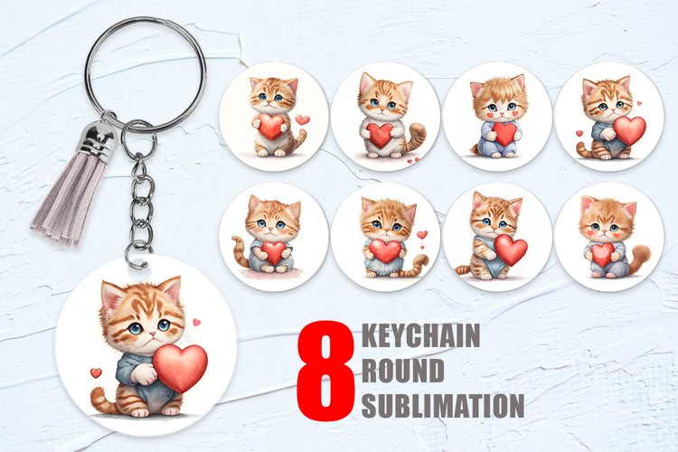 Keychain Cat Holding Heart | Keyring