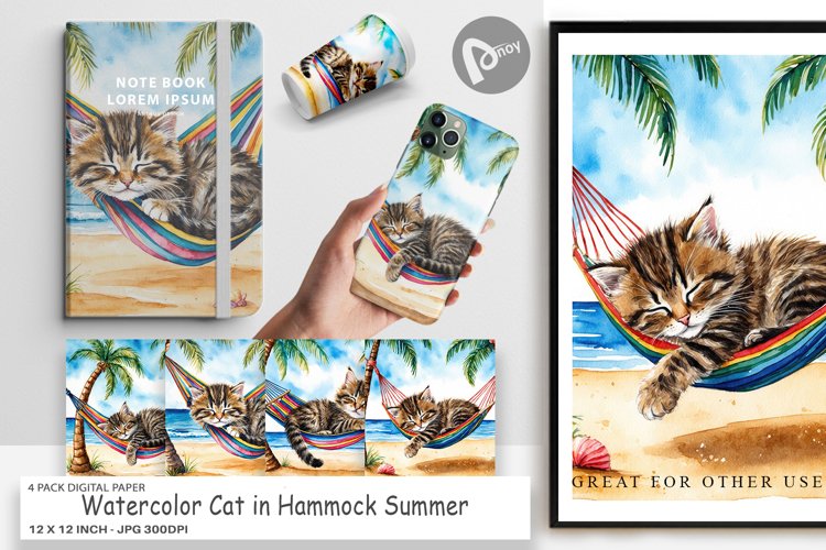 Digital Paper Cat in Summer Hammock