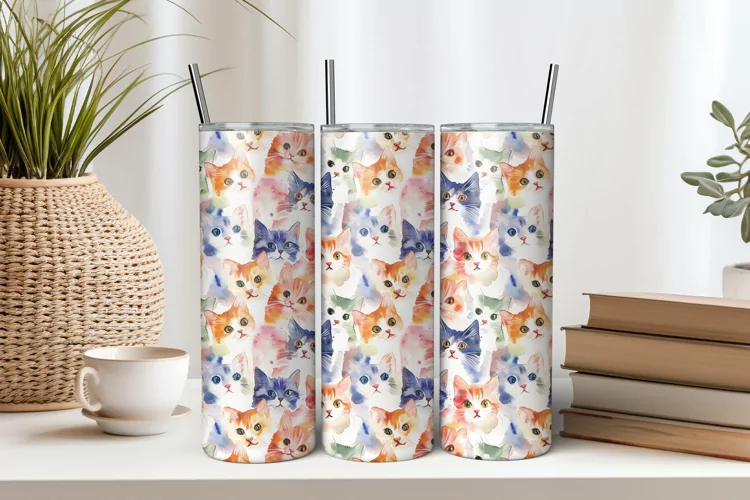 Watercolor Cat 20oz Tumbler Sublimation PNG