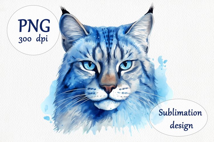 Watercolor Wild Cat Sublimation Design - Animals PNG example image 1