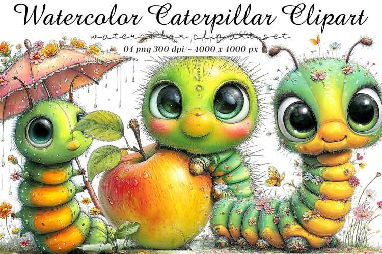 Watercolor Caterpillar Clipart