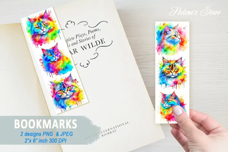 Watercolor rainbow cat bookmarks for Sublimation | Printable