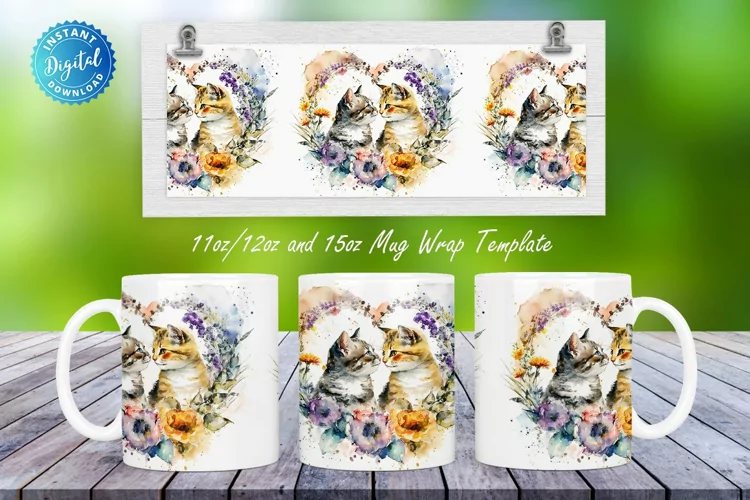 Watercolor Cats Spring 11, 12 & 15 Oz Mug Sublimation