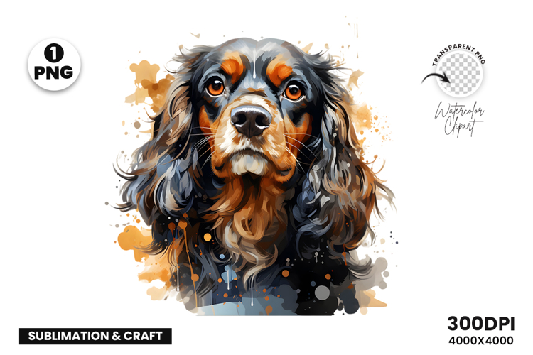 Watercolor Cavalier King Charles Spaniel Dog Clipart PNG