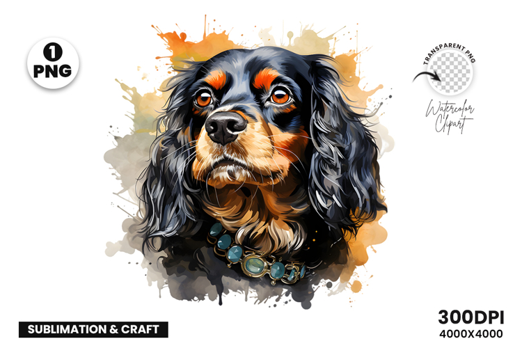 Watercolor Cavalier King Charles Spaniel Dog Clipart PNG