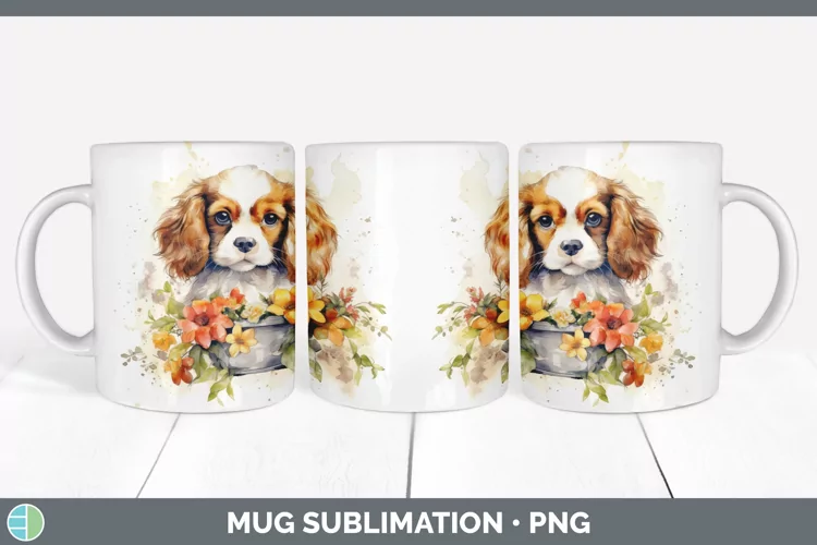 Watercolor Cavalier King Charles Spaniel Dog Mug Wrap | Subl