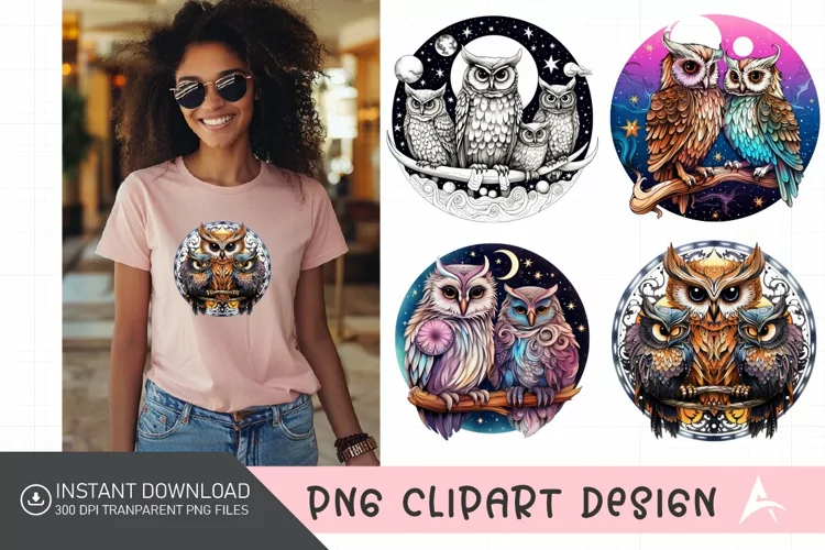 Watercolor Celestial Owls Clipart