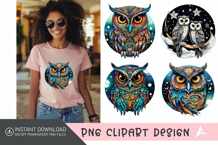 Watercolor Celestial Owls Clipart